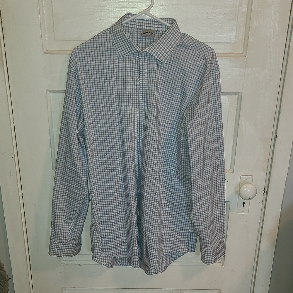 Kenneth Cole Men's Blue and White Checkered Dress Shirt
